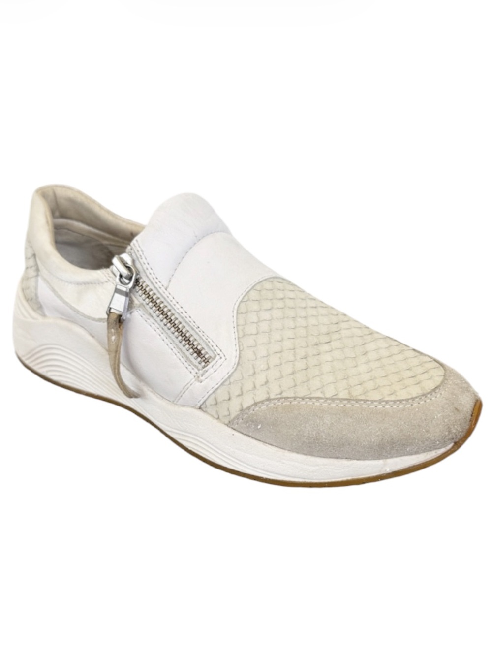GEOX Respira white beige leather suede snakeskin zipper sneakers size 6